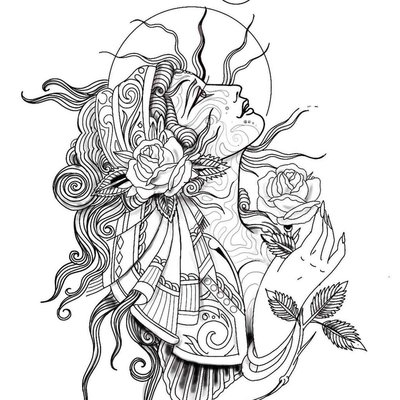Illustrated woman and roses design